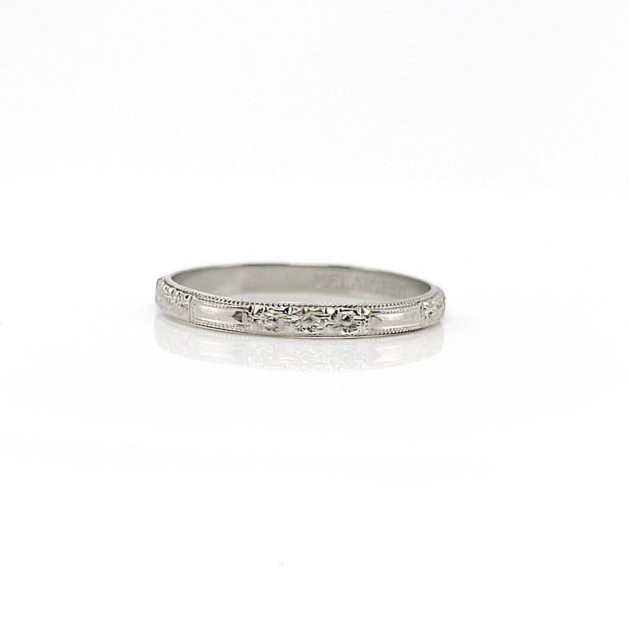 Vintage Belais Flower Eternity Ring, White Gold, Size 6.5