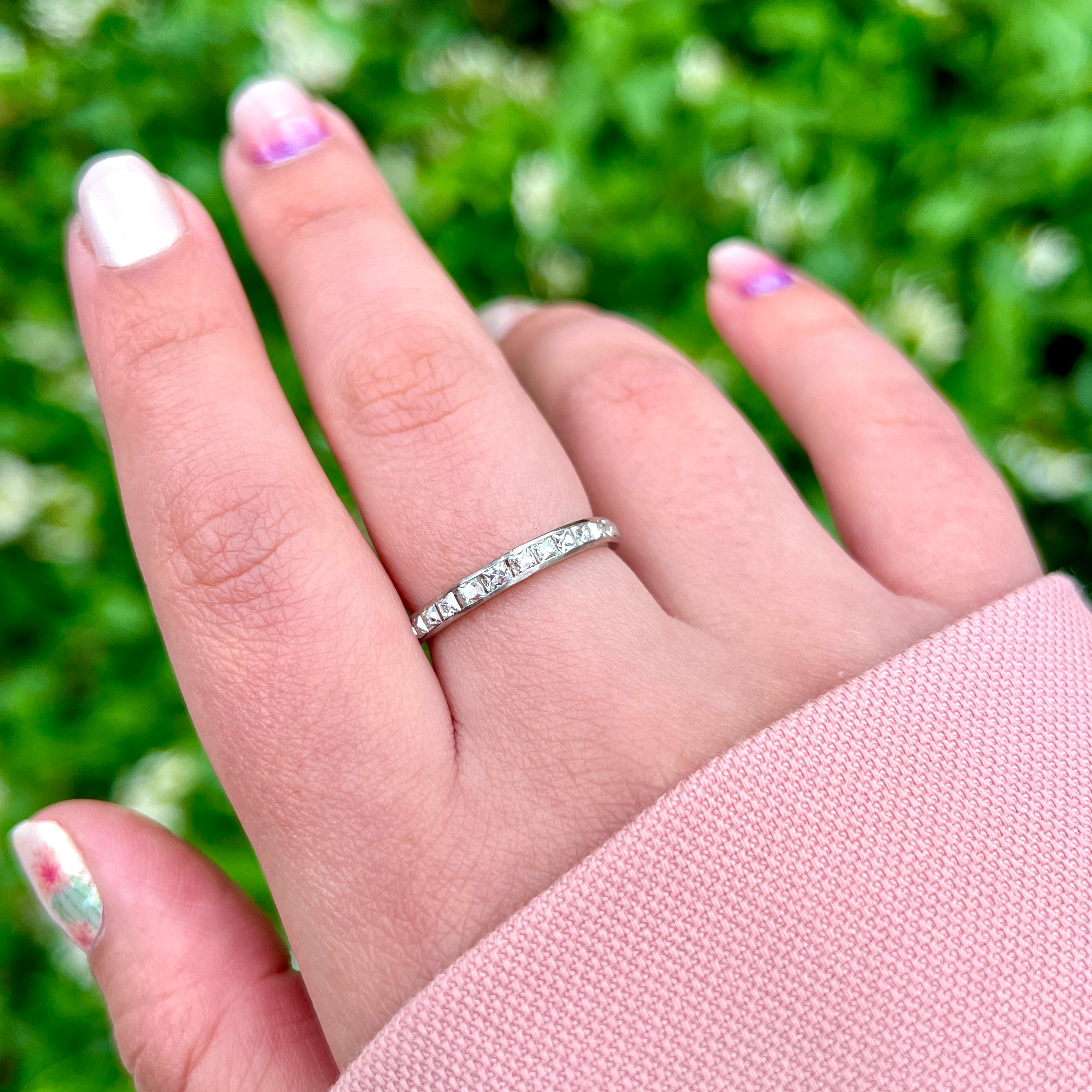 Art Deco French Cut Diamond Ring, Platinum, 0.90 ct