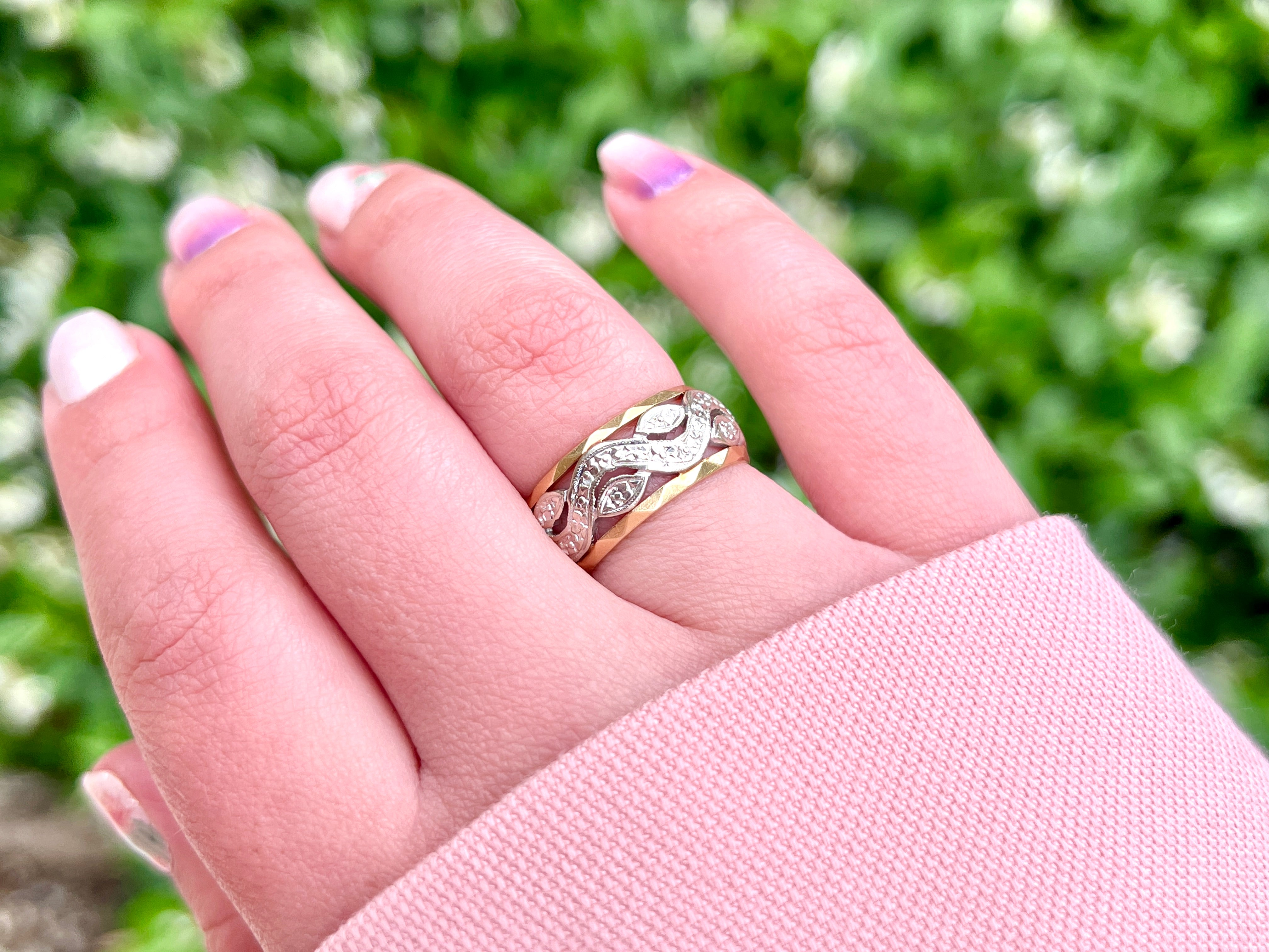 Retro Two Tone Orange Blossom Ring, Vintage, 14K, Size 6.25