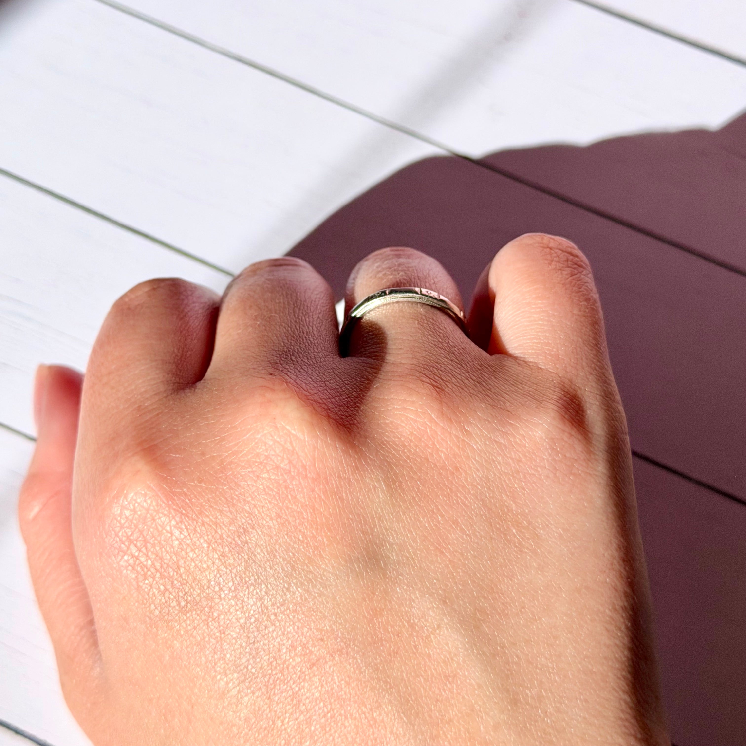 Antique Art Deco Platinum Engraved Orange Blossom Band, Feb. 20,1925,  Size 6.25