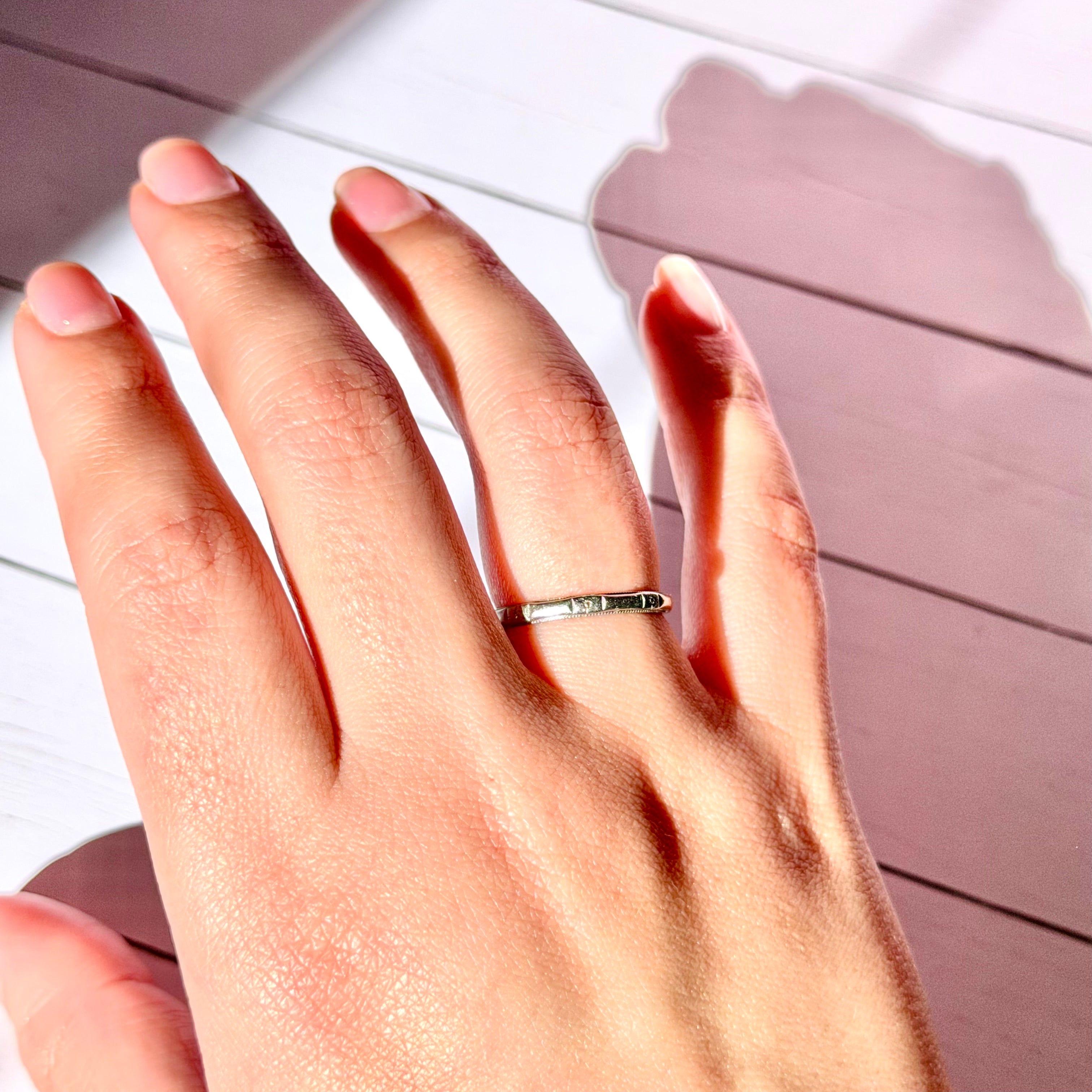 Antique Art Deco Platinum Engraved Orange Blossom Band, Feb. 20,1925,  Size 6.25