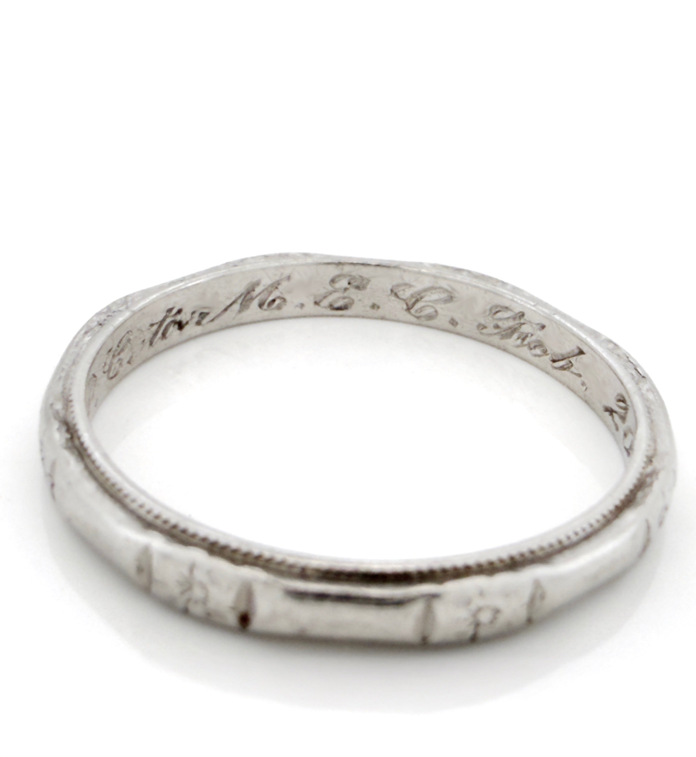Antique Art Deco Platinum Engraved Orange Blossom Band, Feb. 20,1925,  Size 6.25
