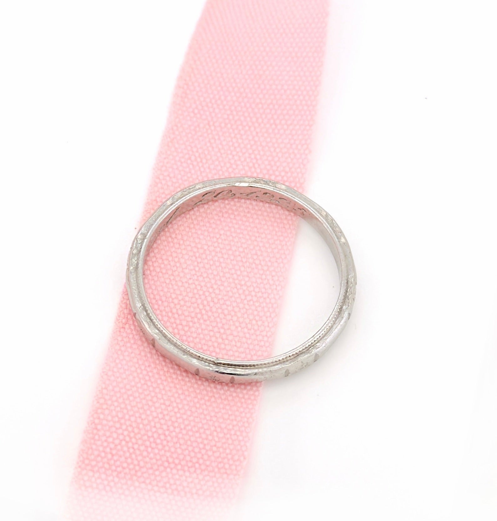 Antique Art Deco Platinum Engraved Orange Blossom Band, Feb. 20,1925,  Size 6.25