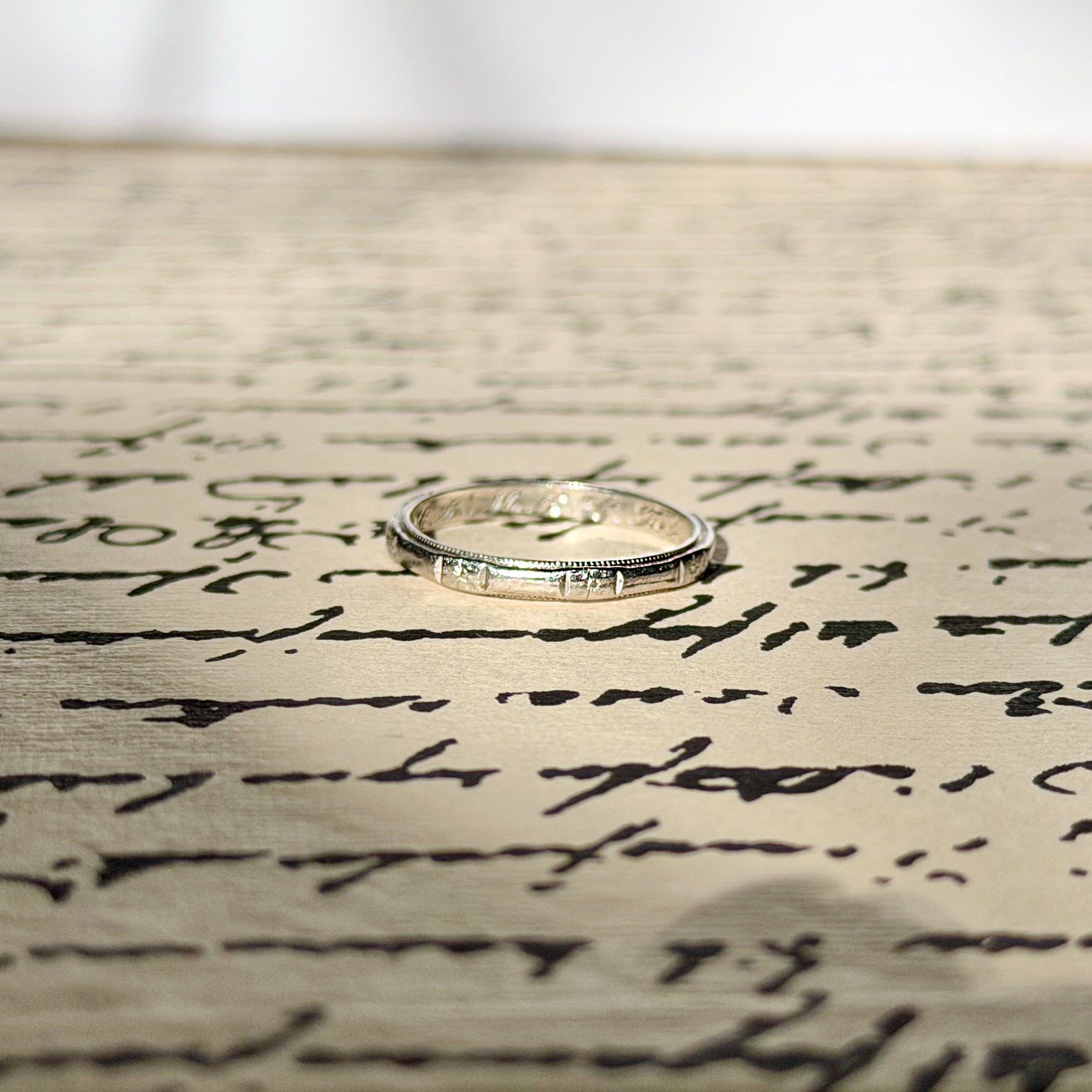 Antique Art Deco Platinum Engraved Orange Blossom Band, Feb. 20,1925,  Size 6.25