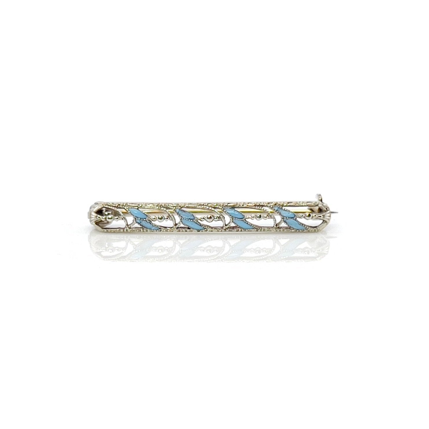 Vintage Blue Enamel & White Gold Lingerie Pin, 14K