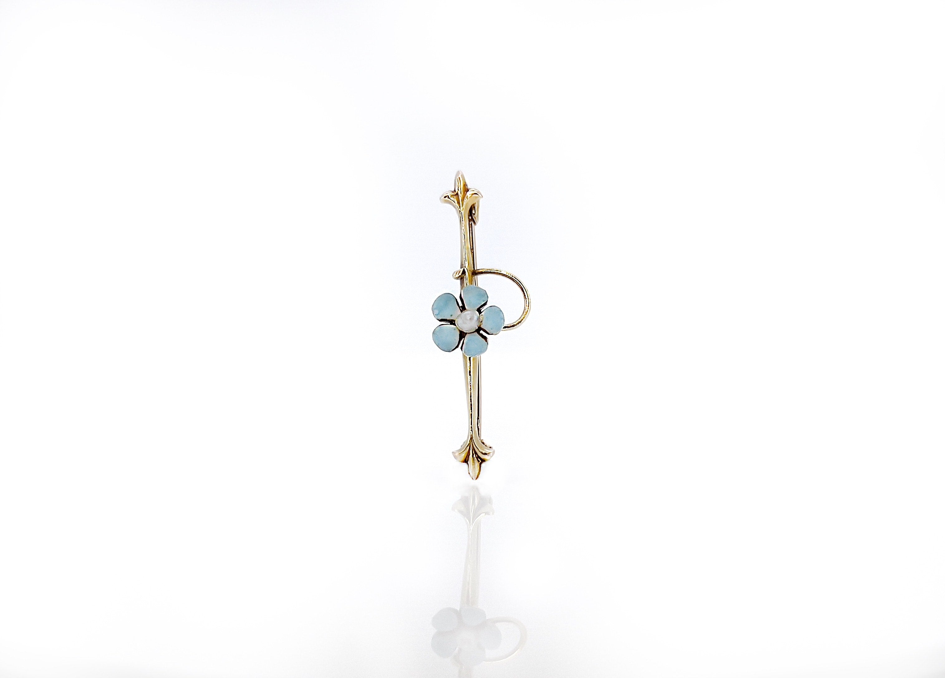 Antique Blue Enamel Flower Brooch, 10K