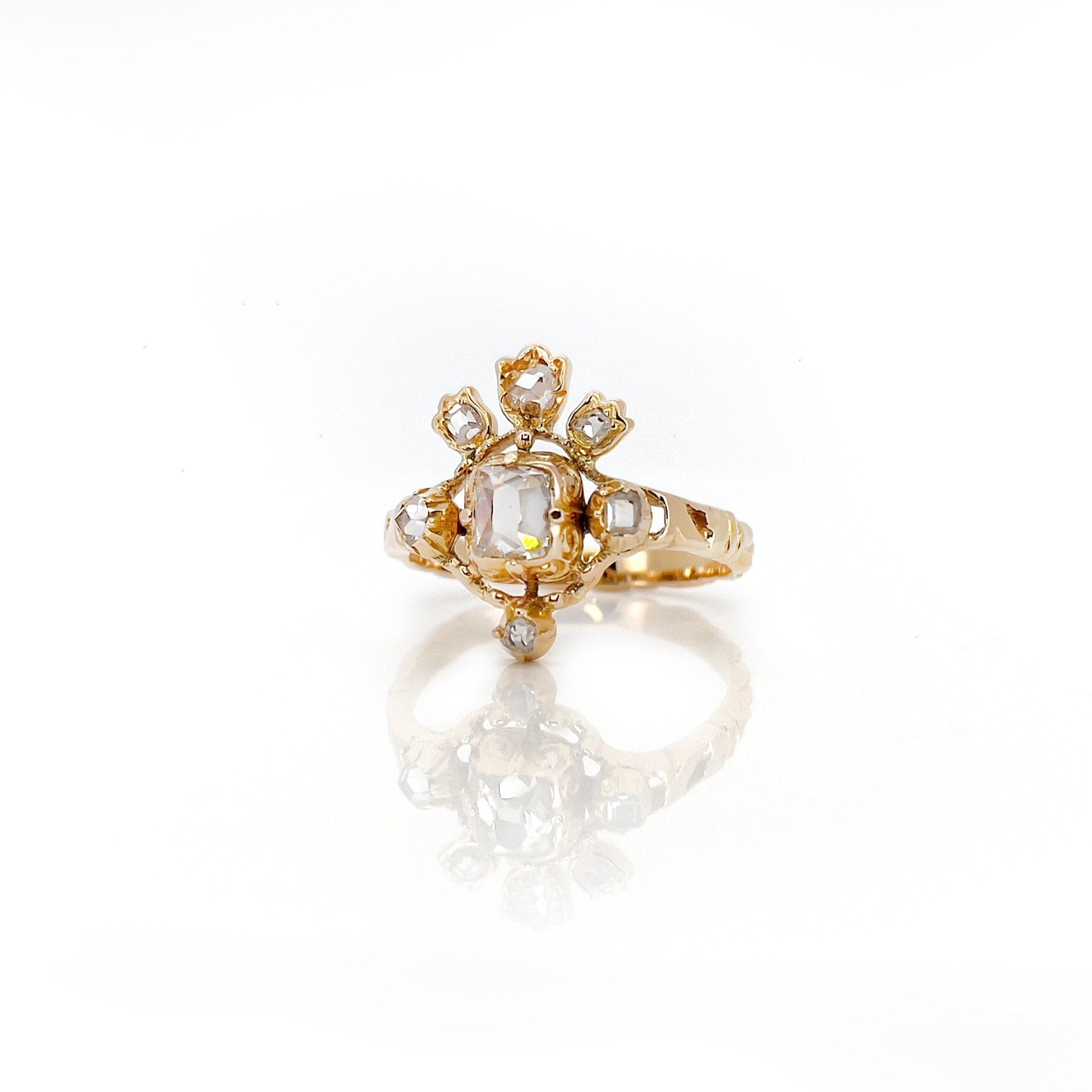 Antique Renaissance Revival Diamond Tiara Ring,  Victorian, 14K
