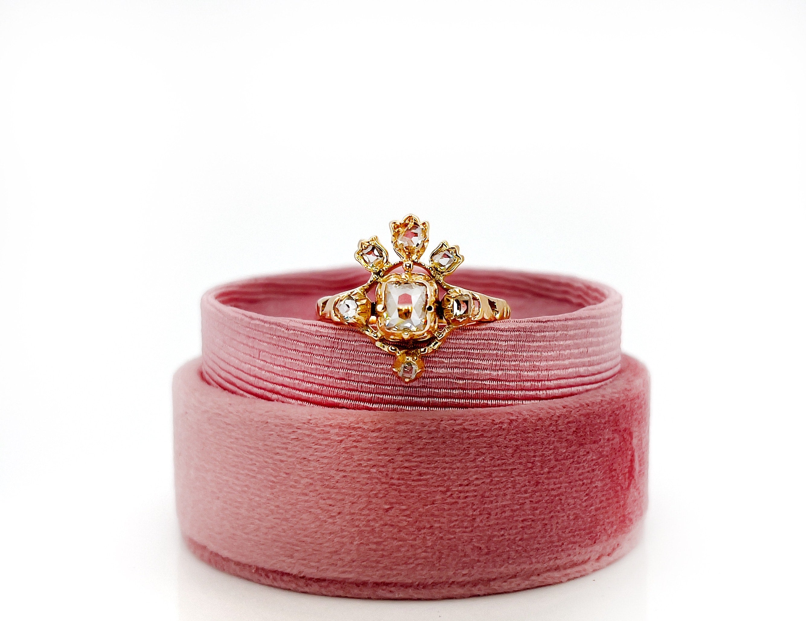 Antique Renaissance Revival Diamond Tiara Ring,  Victorian, 14K