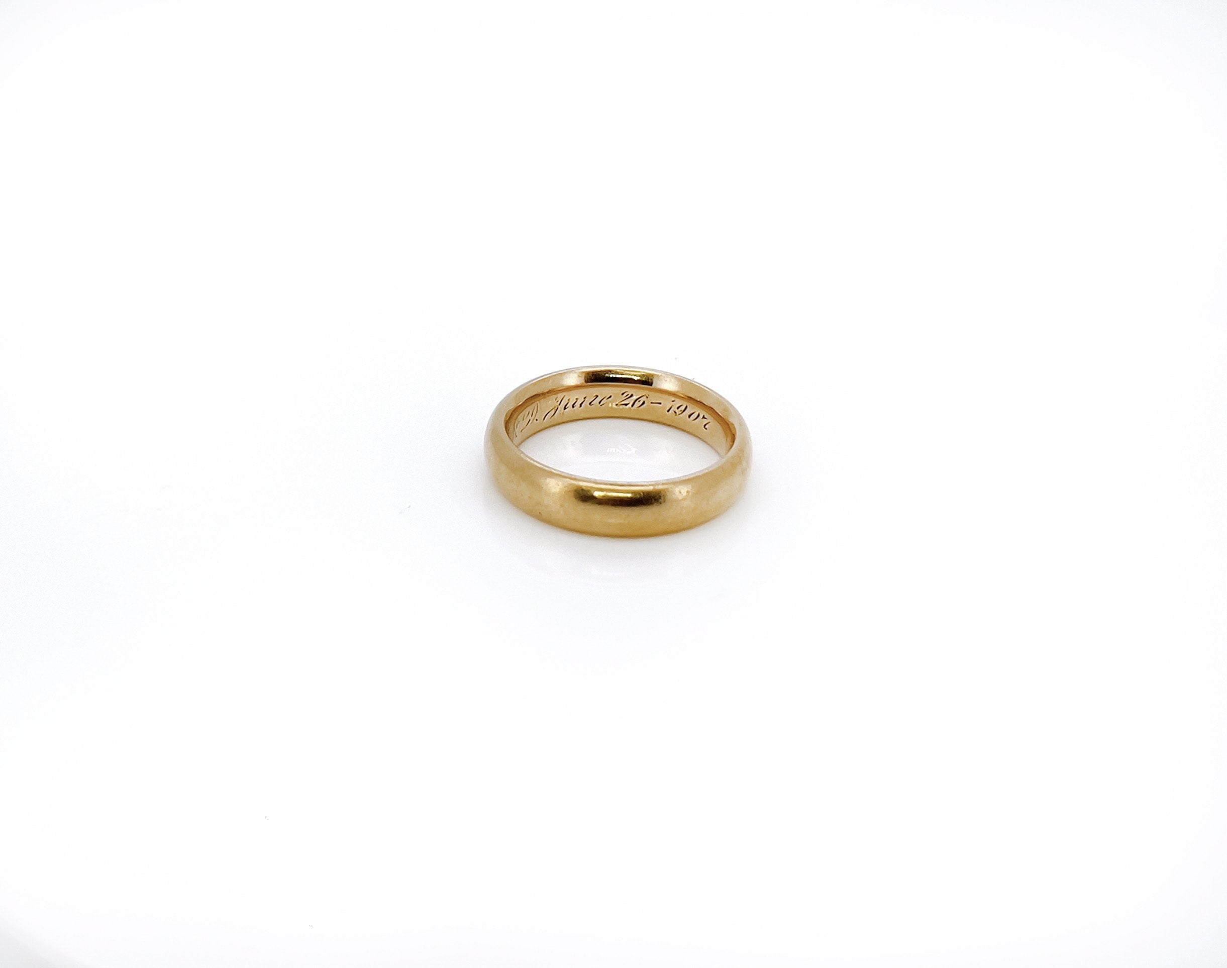 Antique Wedding Ring, W.M.C to M.N.D June 26, 1907, 17K, Size 7