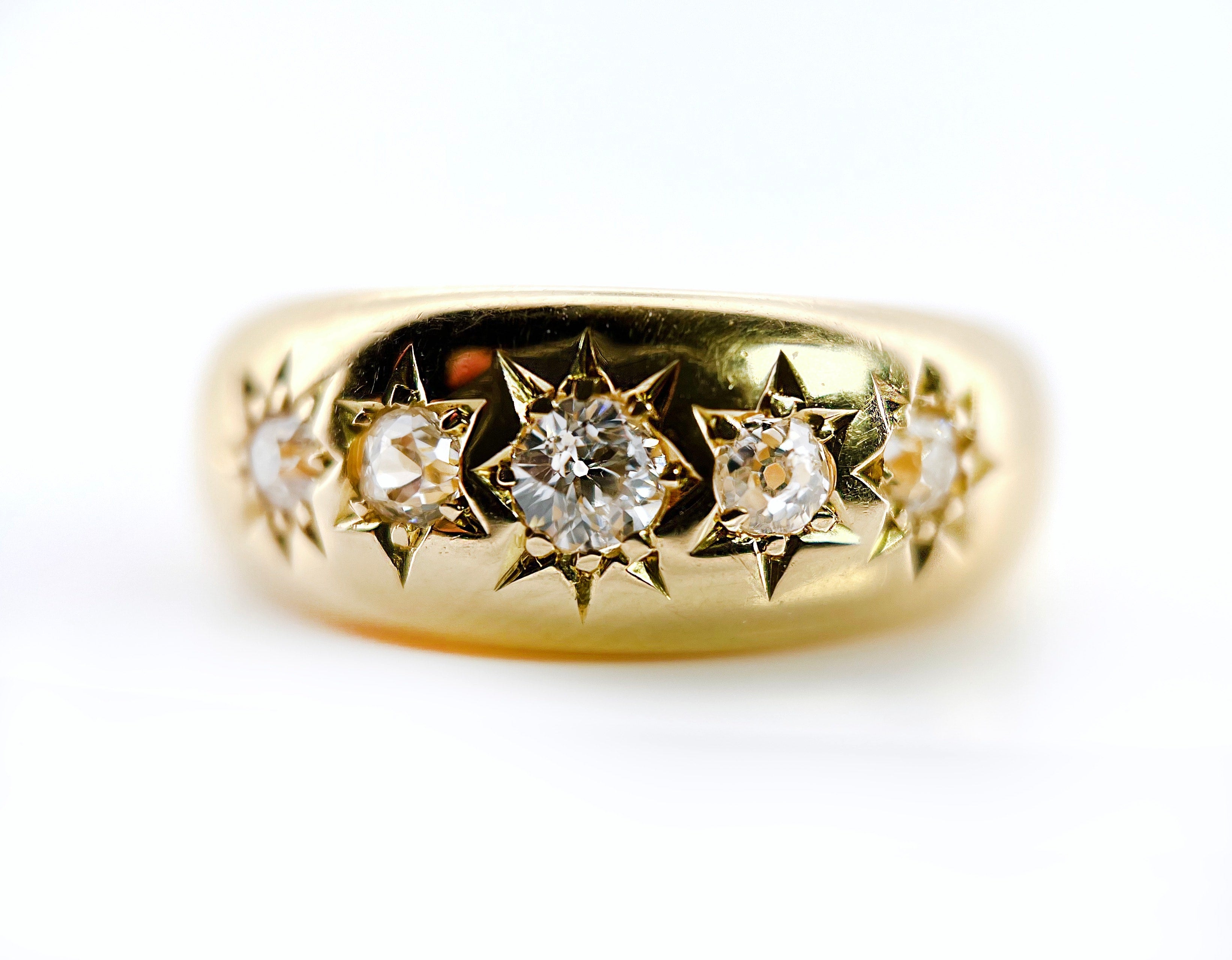 Antique 5 Old Cut Diamond Celestial Ring, Chester 1907, 18K, Size 9
