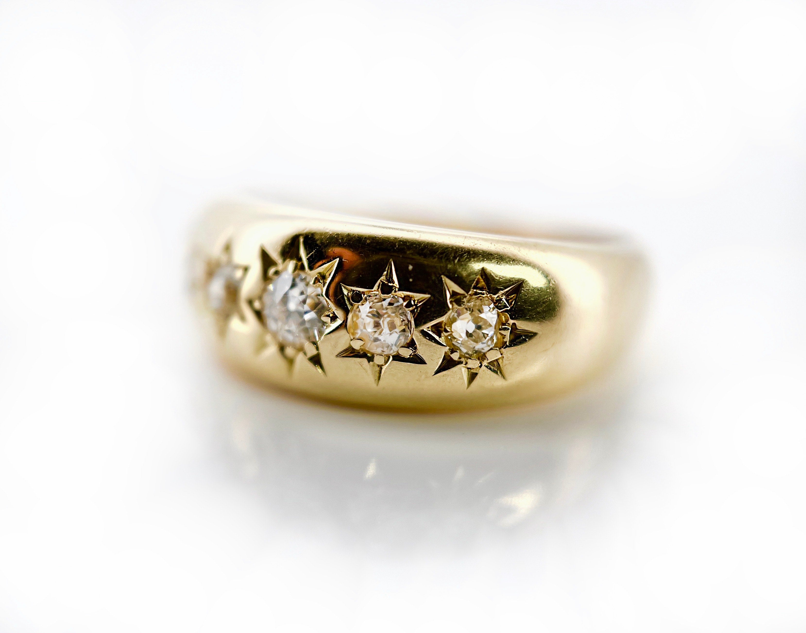 Antique 5 Old Cut Diamond Celestial Ring, Chester 1907, 18K, Size 9