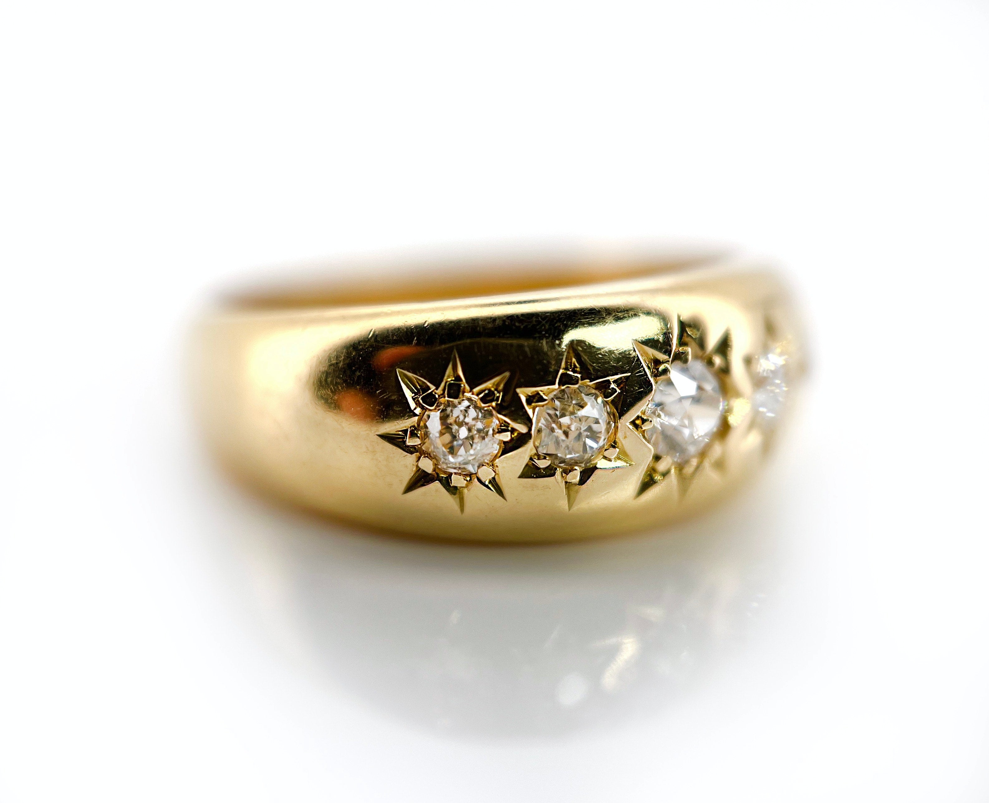 Antique 5 Old Cut Diamond Celestial Ring, Chester 1907, 18K, Size 9