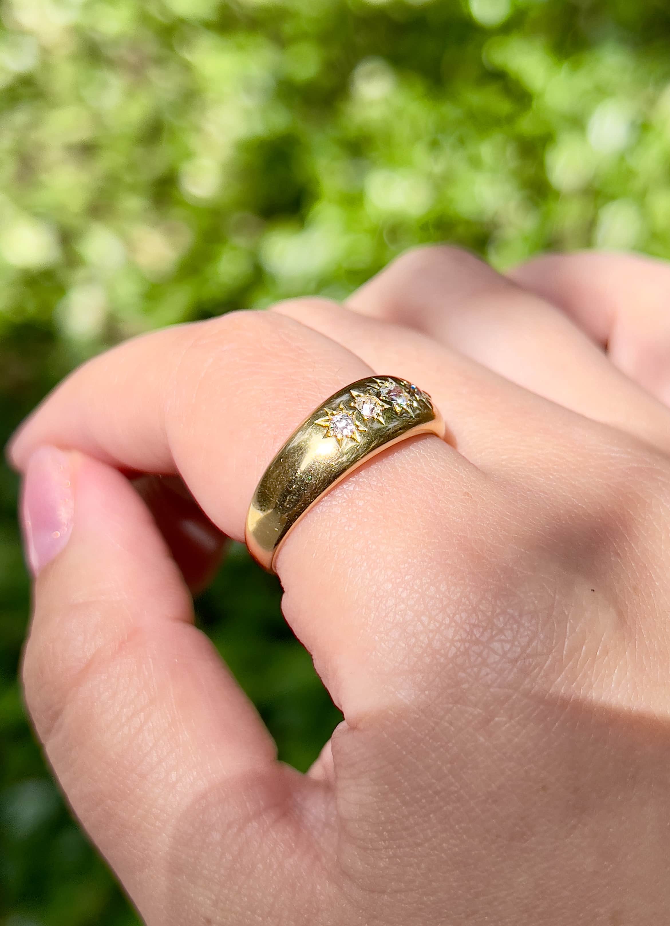Antique 5 Old Cut Diamond Celestial Ring, Chester 1907, 18K, Size 9