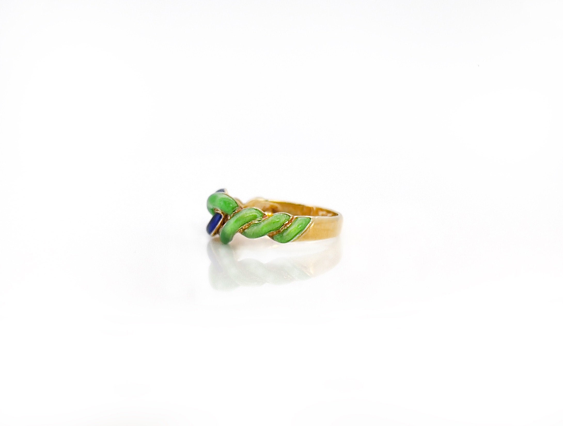 Vintage Blue and Green Enamel Gold Knot Ring, Size 7.75