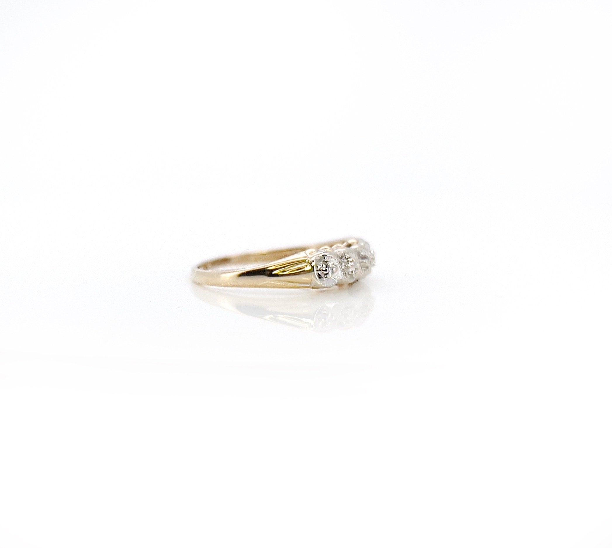 Vintage Two Tone Single Cut Diamond Ring, Size 5.25