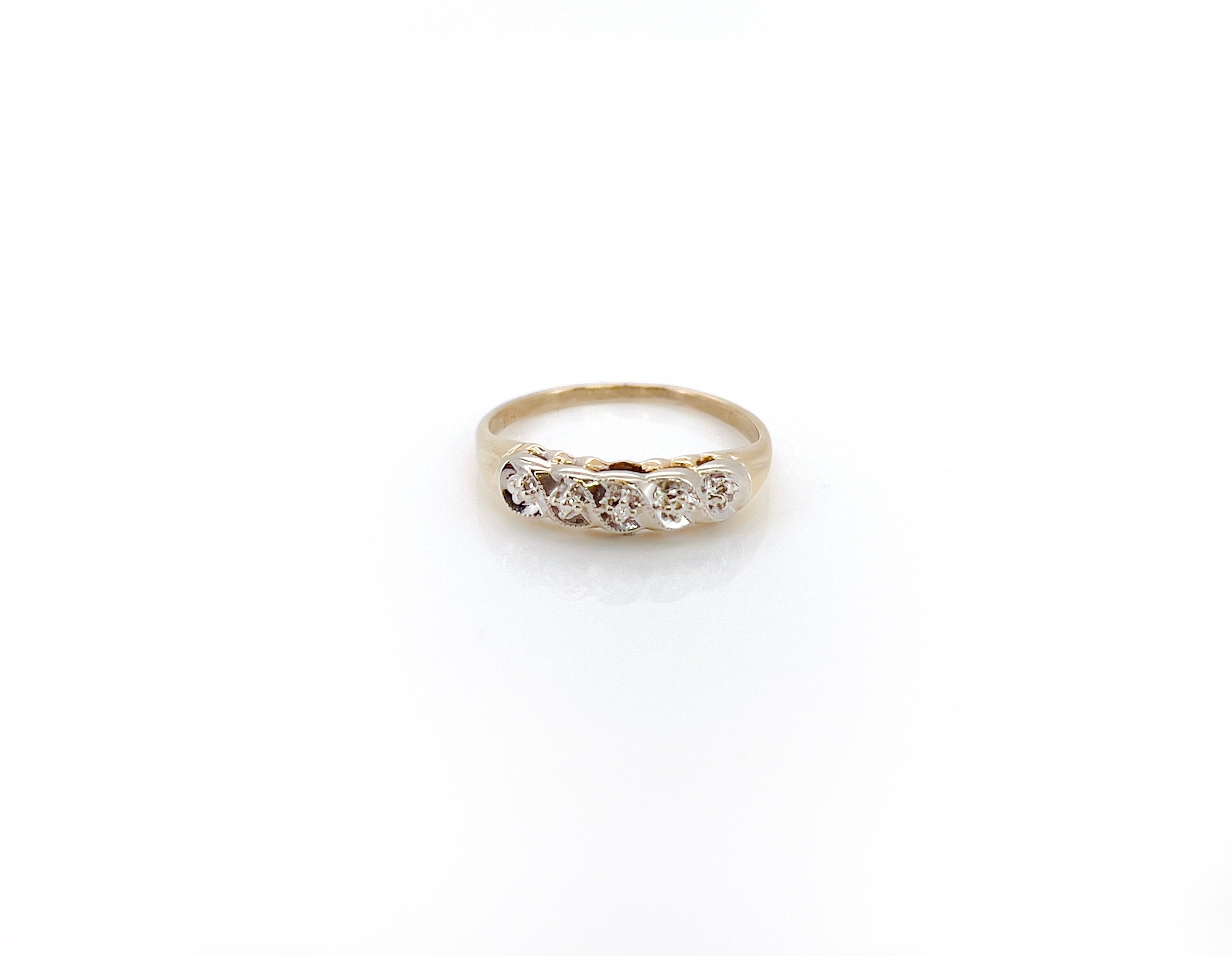 Vintage Two Tone Single Cut Diamond Ring, Size 5.25