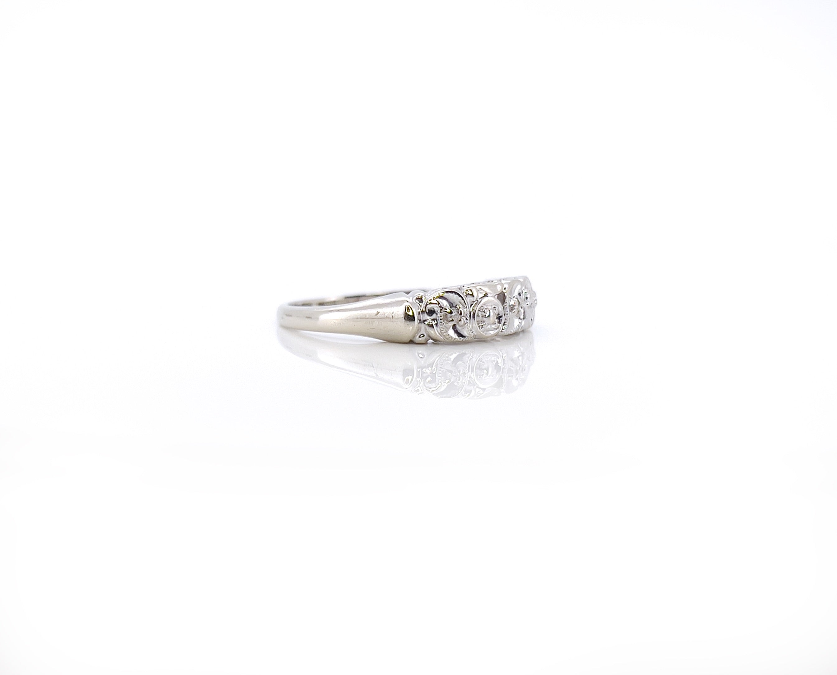 Vintage White Gold Single Cut Diamond Ring, Size 6.5