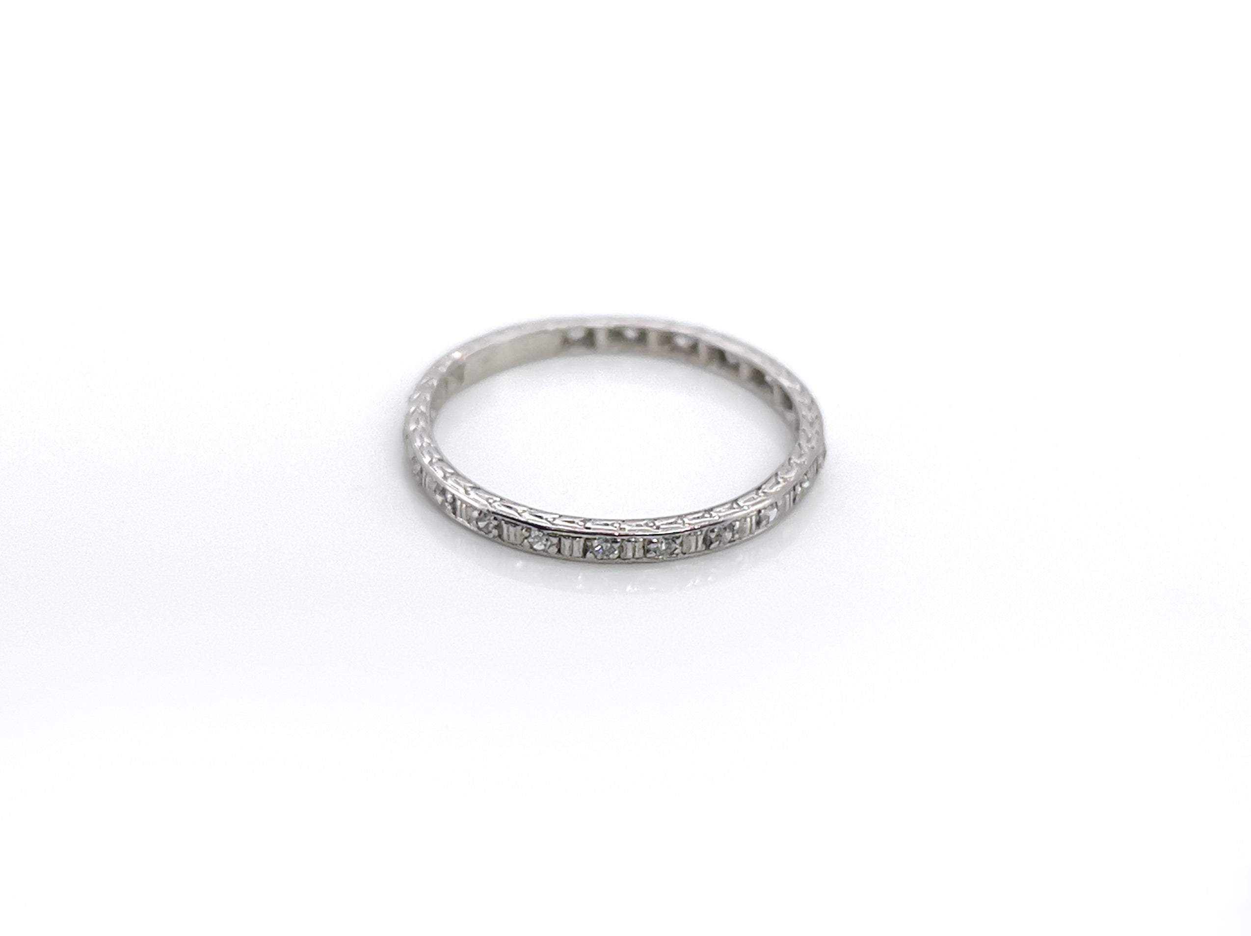 Platinum Art Deco Single Cut Diamond Eternity Band, SIze 8.5