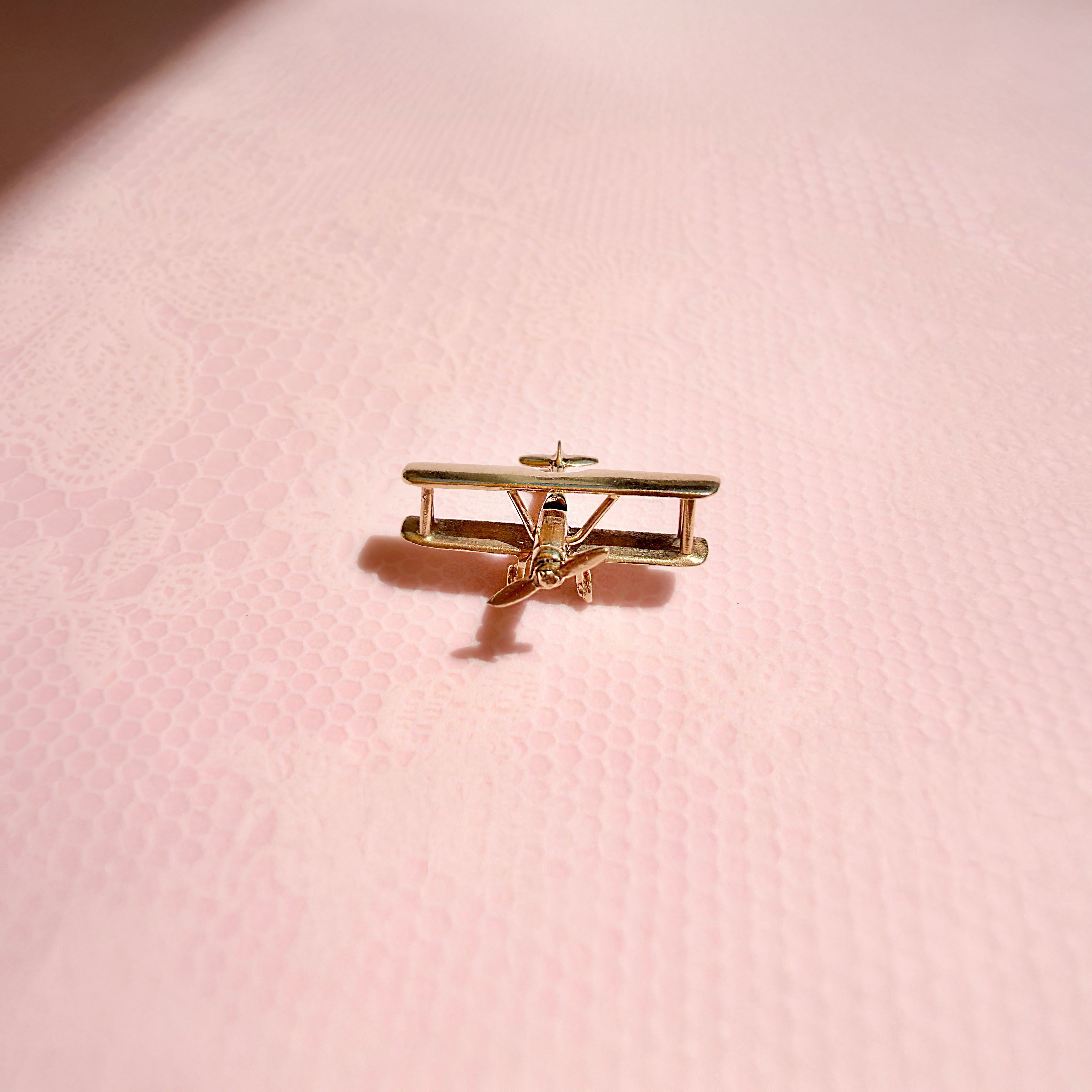 Vintage 14K Articulating Airplane, Biplane Charm, Pendant