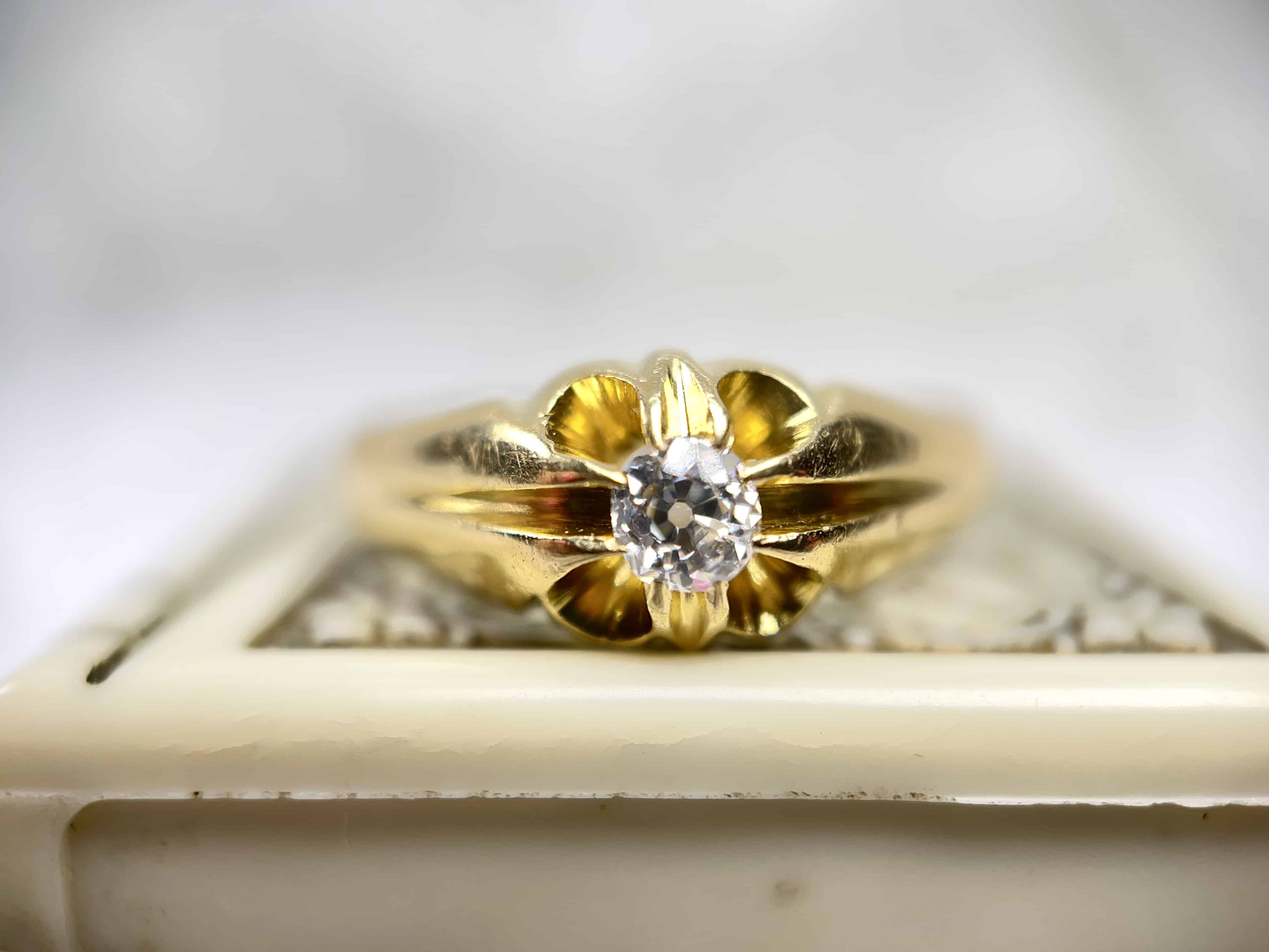 Art Deco Old European Cut Diamond Buttercup Ring, London 1921, Size 10.5