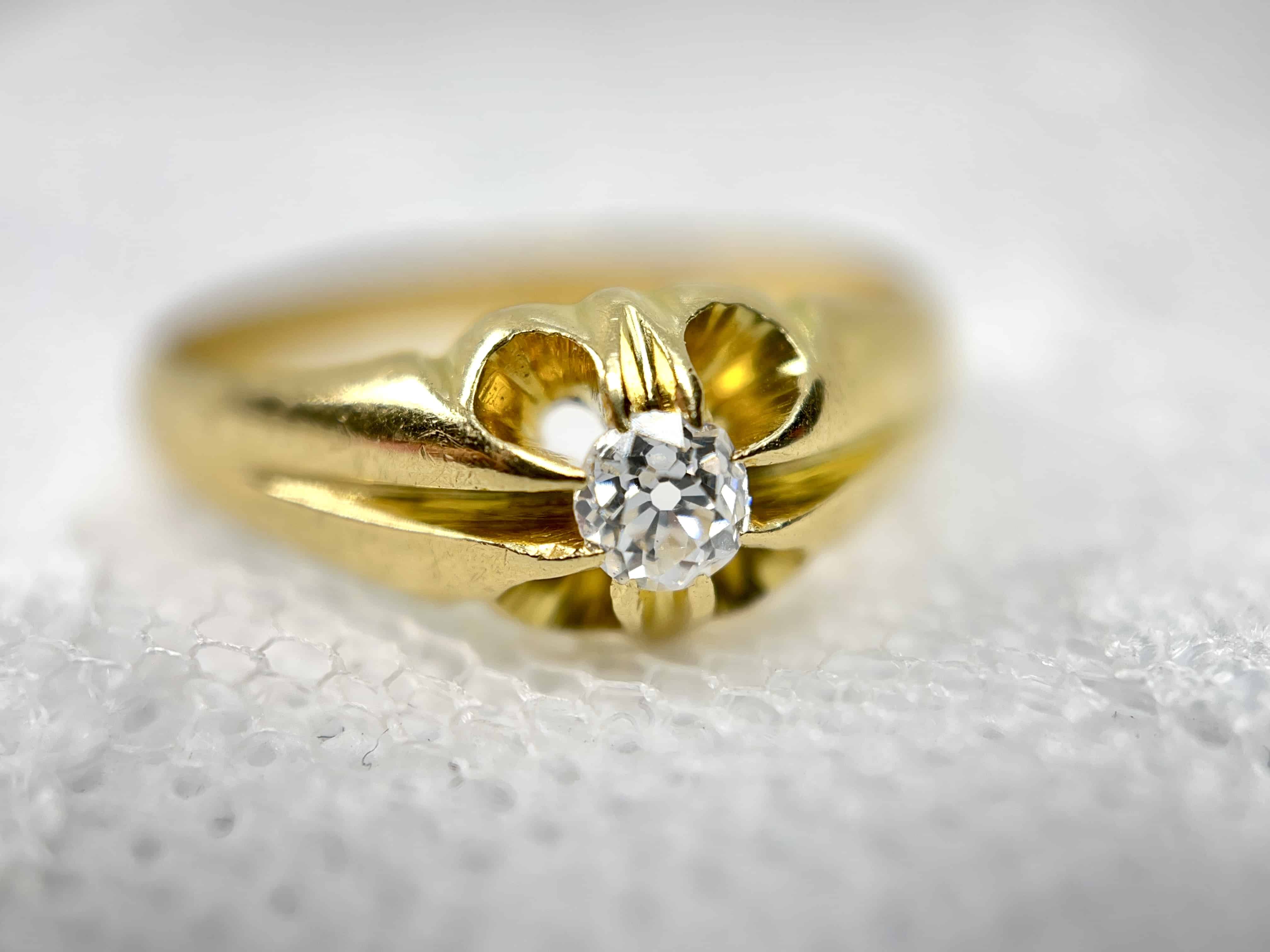 Art Deco Old European Cut Diamond Buttercup Ring, London 1921, Size 10.5
