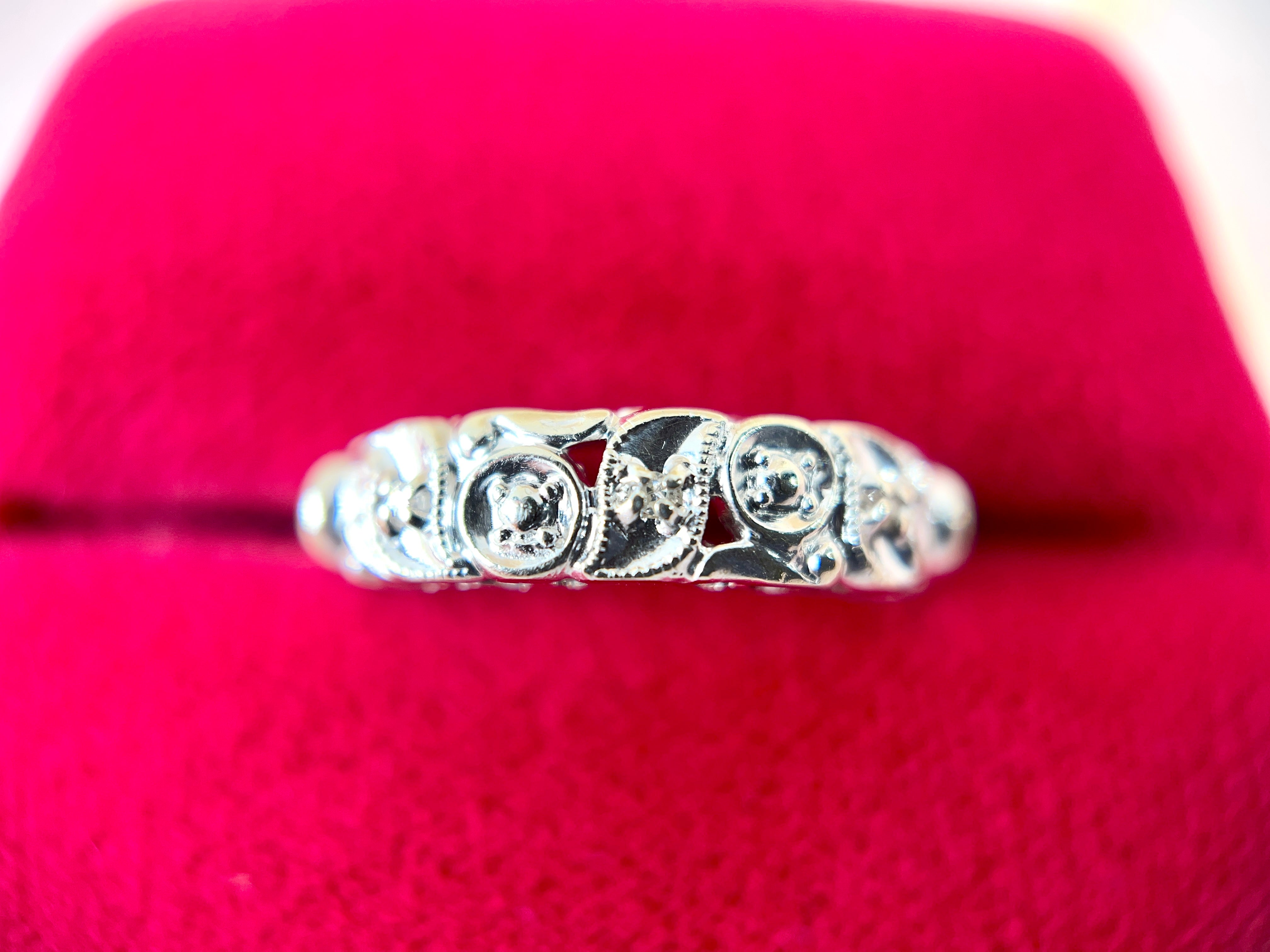 Vintage White Gold Single Cut Diamond Ring, Size 6.5