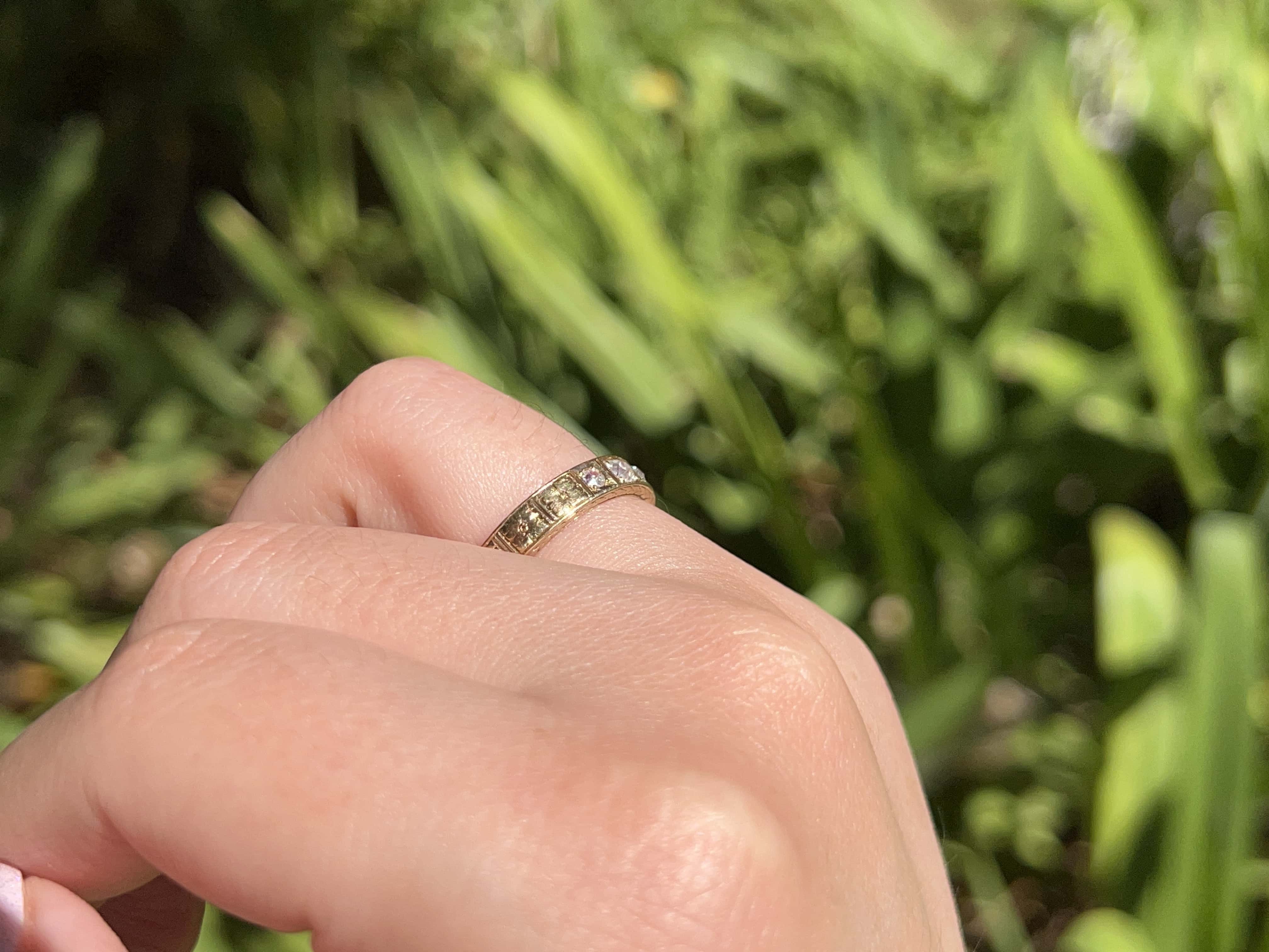 Old European Diamond Floral Wedding Band, Size 7.5