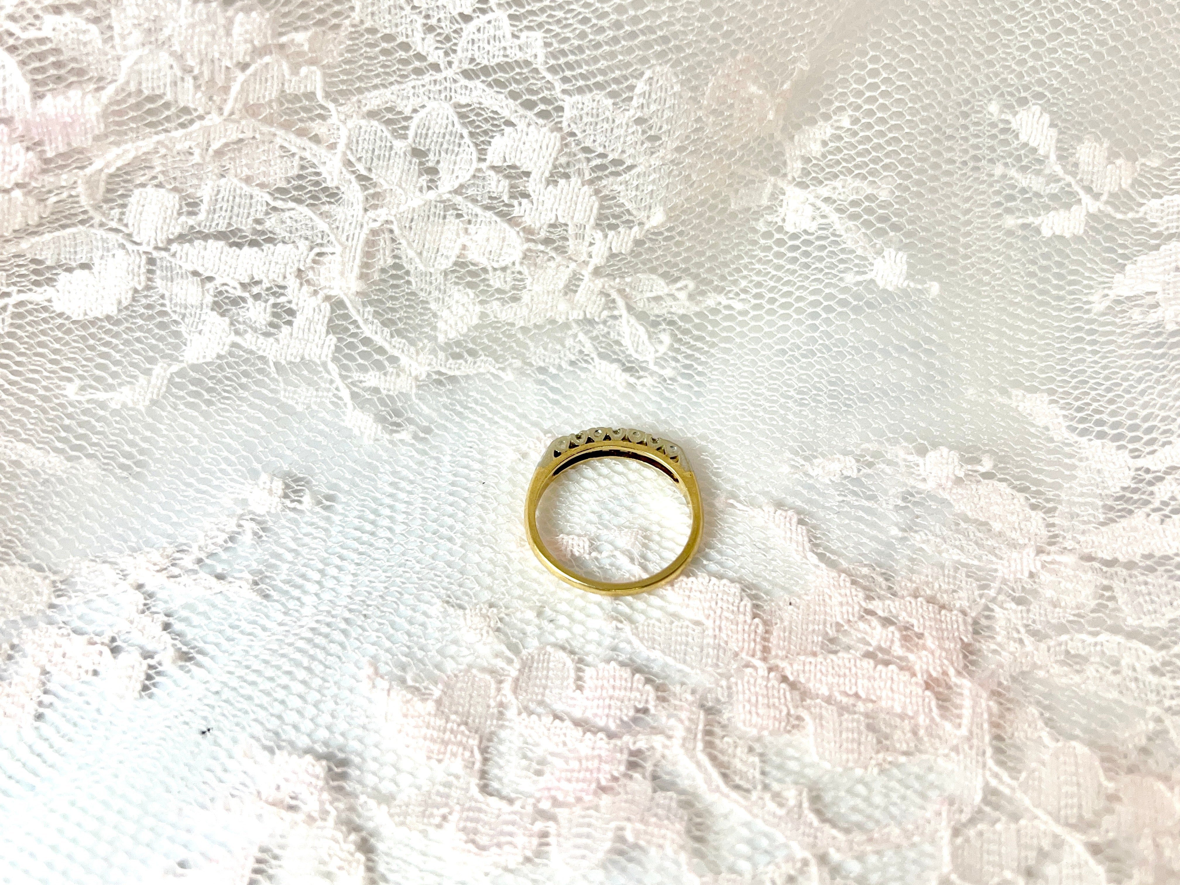 Vintage Two Tone Band Single Cut Diamond, Size 6.5