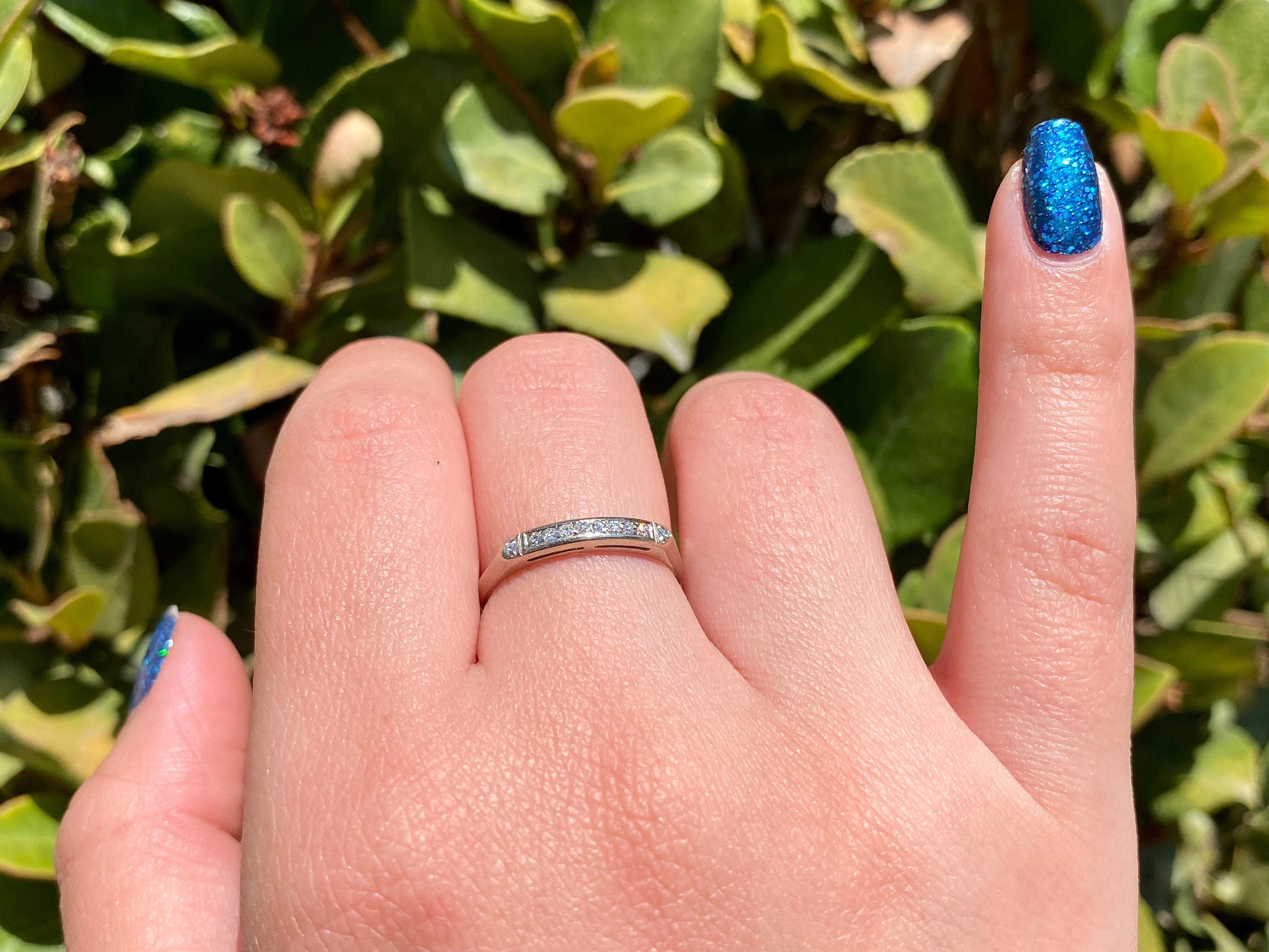 Vintage White Gold Single Cut Diamond Band, Size 5.75