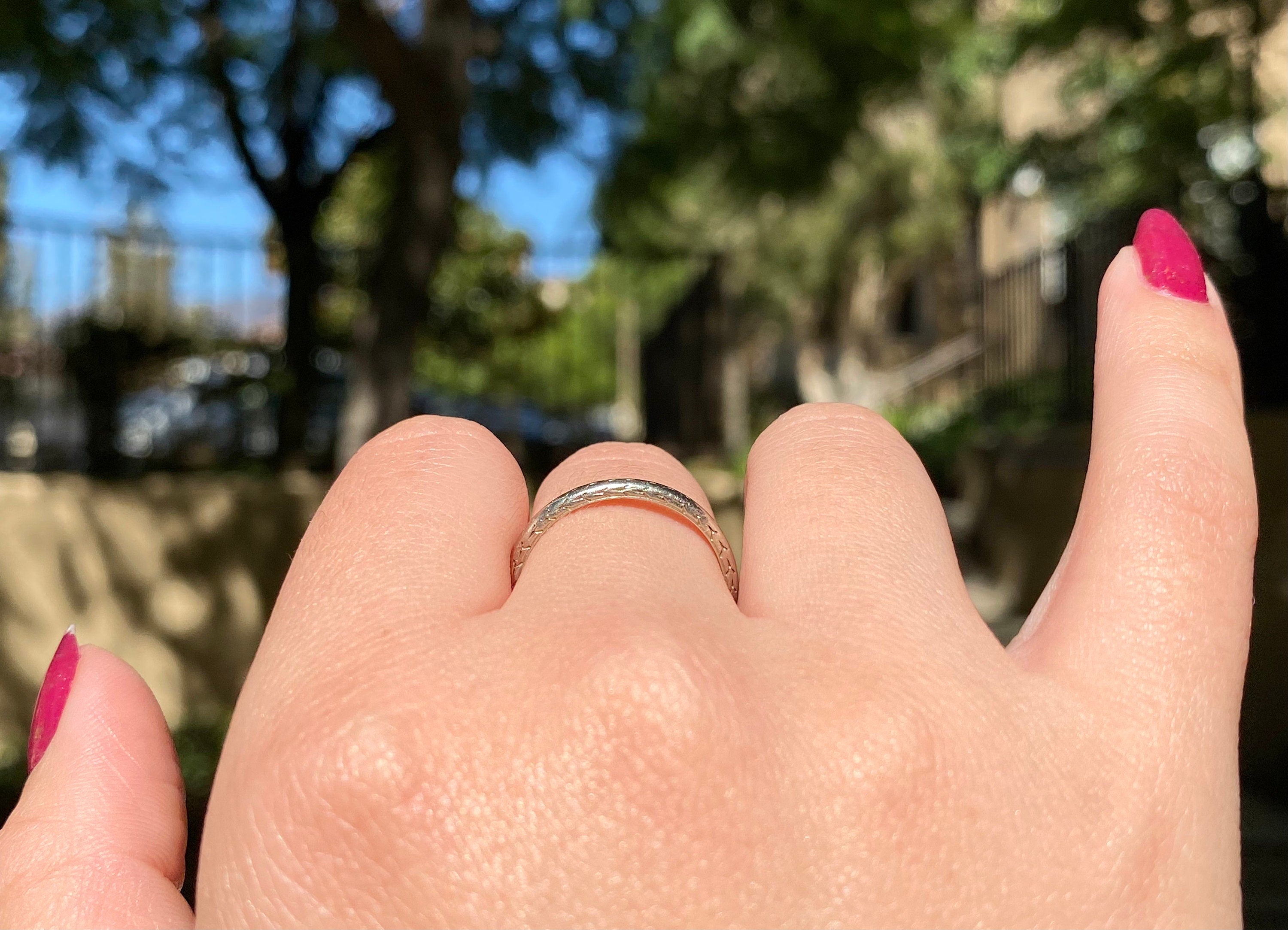 Vintage 18K White Gold Wheat Wedding Band, Size 7.25