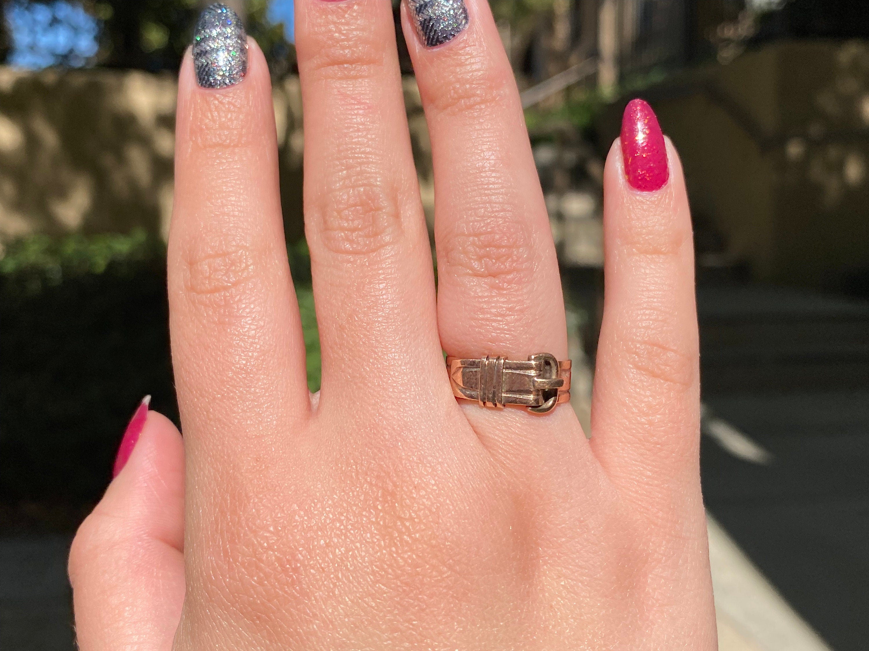 Victorian Rose Gold Buckle Ring, Size 6.25