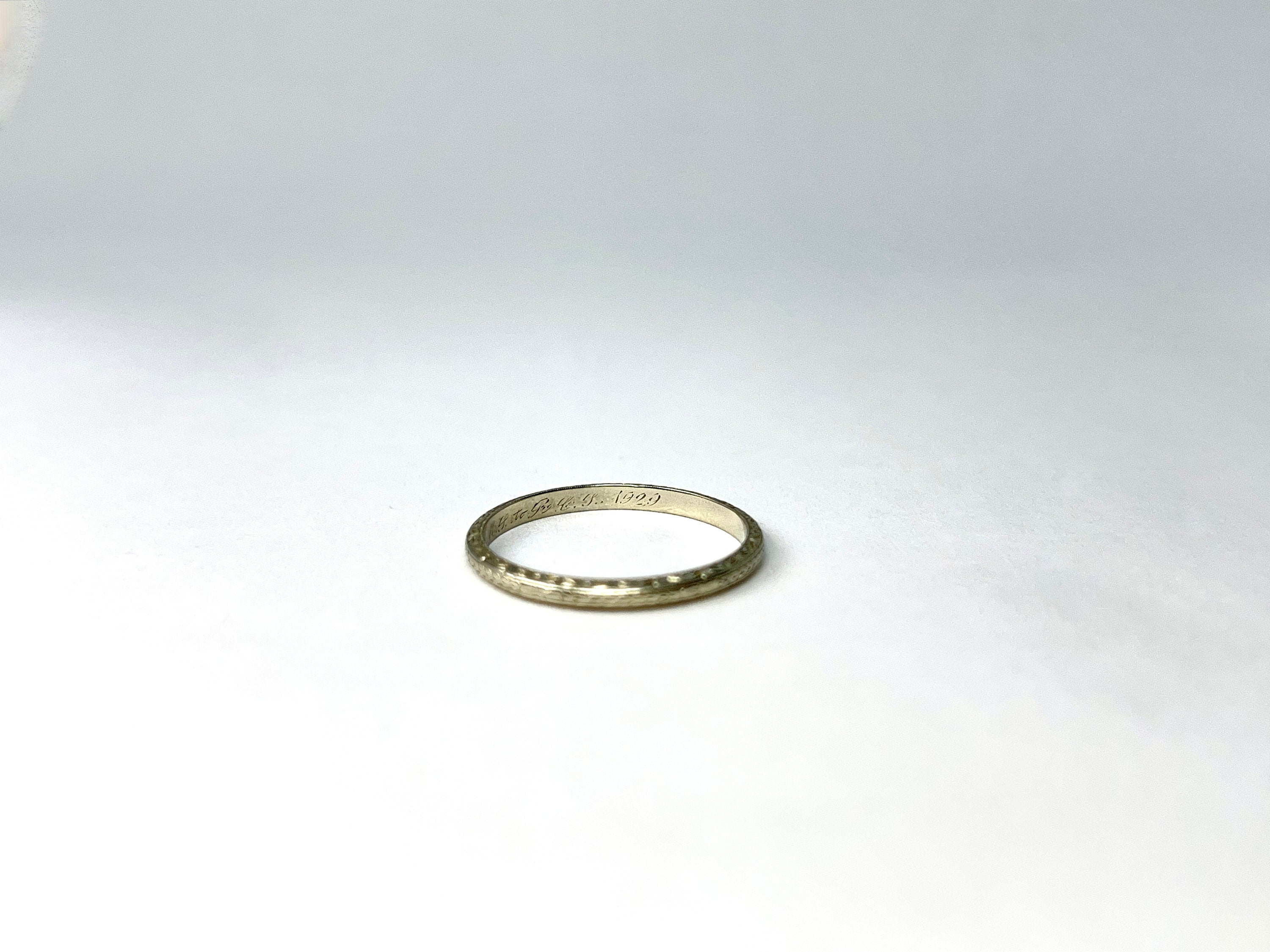 Art Deco Wedding Band, A.M.L. to R.G.P 1929