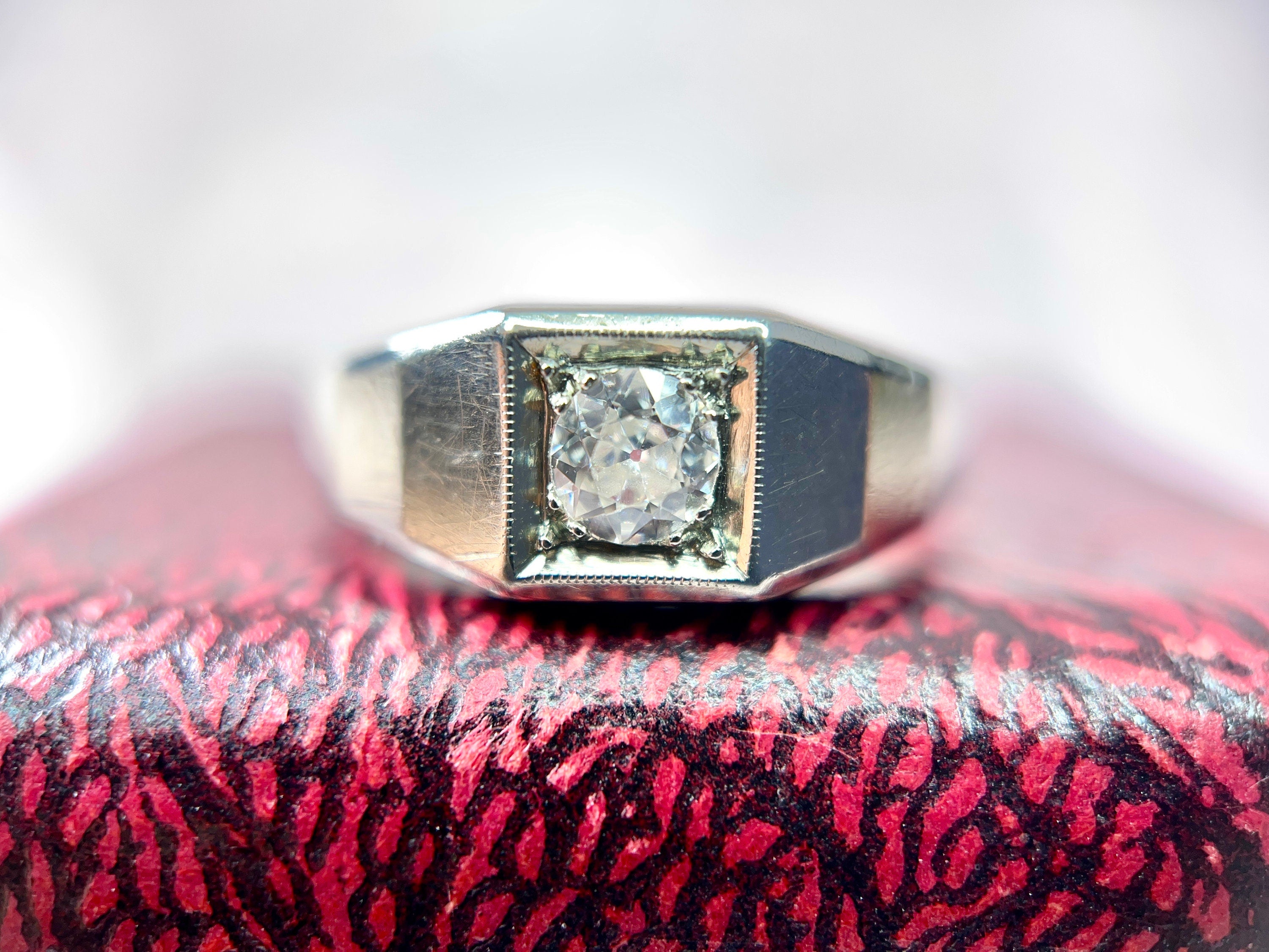 Art Deco Ring, Old European Cut Diamond, Size 7.75