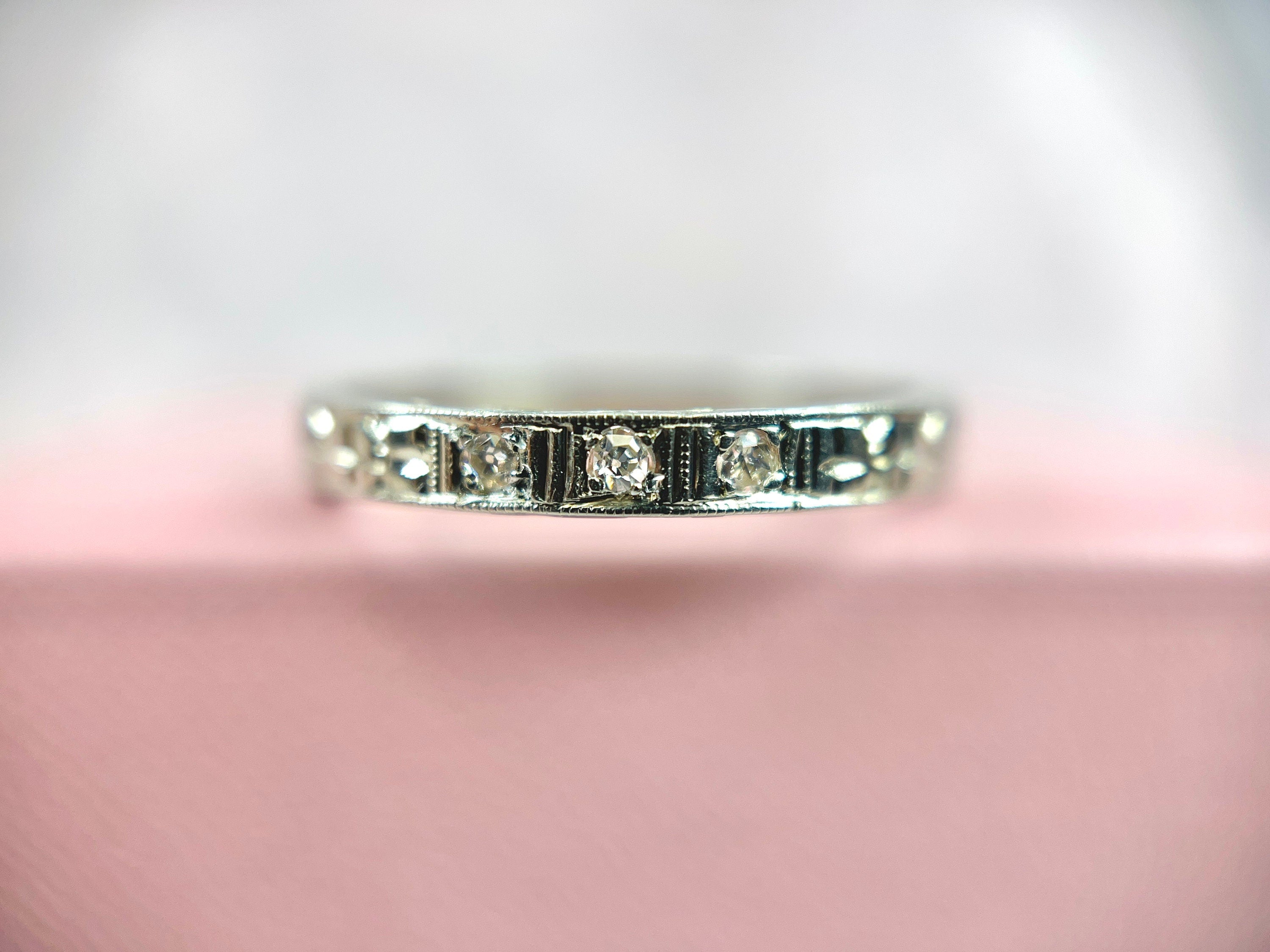 Vintage Single Cut Diamond Floral Wedding Band, Size 7.25