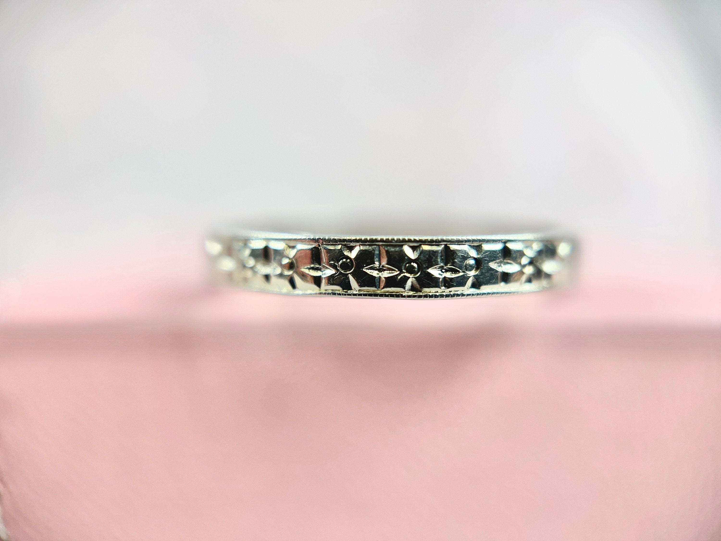 Vintage Single Cut Diamond Floral Wedding Band, Size 7.25